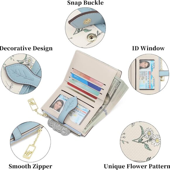 Small RFID Wallet for Women Vegan Leather Bifold with Zipper Pocket - Picture 5 of 6